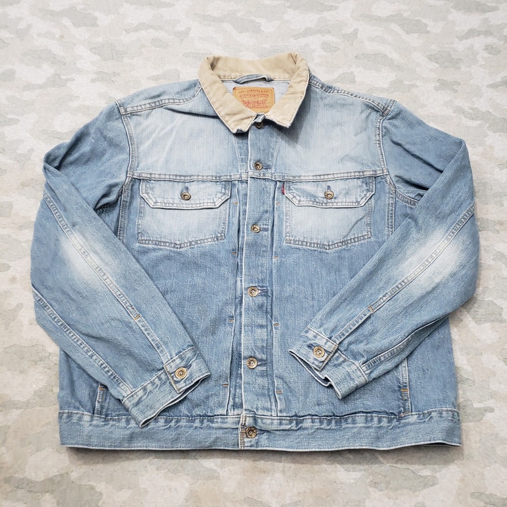 Vintage Levi's Trucker Jacket Mens 2XL Blue Corduroy Collar Type 2 Y2k